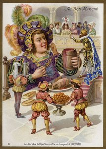 Kongen av Lilliputians kaster en bankett for Gulliver (chromolitho) av French School