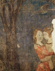 Kysset, hofflig scene … (fresko) av French School