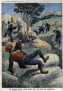 The last Corsican bandit falls under the blows of the gendarmes: ”Le Petit Journal” of 5 December 1909 (engraving) av French School