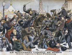Den liberale bevegelsen i Russland, voldelige slagsmål i St. Petersburg, illustrasjon fra Le Petit Journal: Supplement illustre, 25. desember 1904 av French School