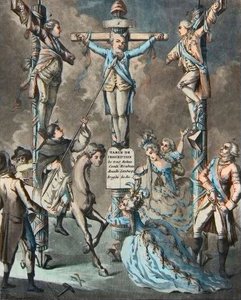 Den nye golgata, Louis XVI satt på korset ved opprør - 2. og 3. Monsieur (Louis Stanislas Xavier, greve av Provence (1755-1824), Louis XVIII) og greven av Artois (Charles Philippe (1757-1836) Charles X), brødre til kongen, støttet av dekretene o av French School