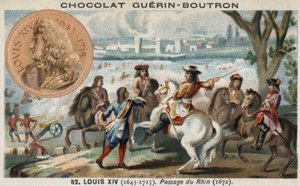 Passasjen av Rhinen (i Holland) av Louis XIV i begynnelsen av krigen mot nederlenderne av French School