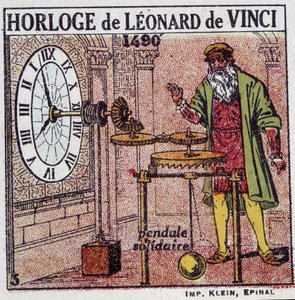 Pendelklokken til Leonardo da Vinci (Leonardo da Vinci) (1452 - 1519) (pendel i 1490) - i "" Energy"" av Henri Arnould, red. Quillet, Paris, 1900-tallet av French School