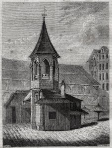 Hallenes søyle på 1700-tallet, bygget på den gamle kirkegården til de uskyldige - Gravering i "Paris fysiske, sivile og moralske historie: fra de tidligste historiske tider til i dag" av Jacques Antoine Dulaure av French School