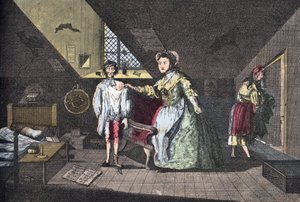 The pious tailor caught in adultery. Engraving by Cabbage from 1768 in “” Lire Et Galanterie””. Weekly Collection of Galantes Images on the direction of John Grand-Carteret. 1903-1904. av French School