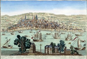 Havnen og byen Bordeaux - gravering av French School