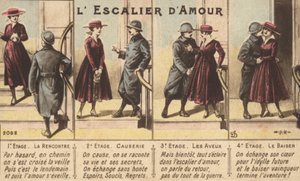 Kjærlighetens utvikling (farge litho) av French School