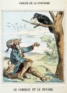 Ravnen og reven - i "" Fables"" av La Fontaine av French School