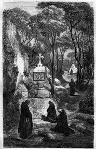 The religious of Saint Benoit (Saint Benoit) in prayer. Engraving in “Histoire des Papes-Rois-Queen and Empereurs a travers les centuries”” by Maurice Lachatre av French School