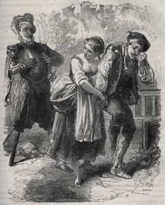 Martin Guerres tilbakekomst (cirka 1524 rundt 1560): han dukket opp foran sin kone, Bertrande de Rols, og den som hadde tilranet seg identiteten hans, bedrageren Arnaud du Tilh (Thil). Gravering fra 1871 i «Histoire Des Cocus Celebres»» av Henry de Kock (1 av French School