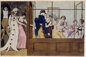 Serailen i butikken: bordellhuset på Palais Royal - gravering av French School