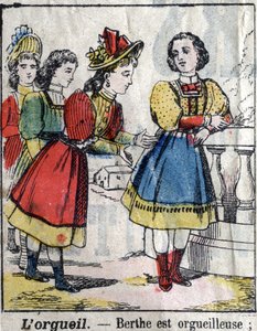 The seven deadly sin: pride. Epinal imaging late 19th century. (I sette peccati o vizi capitali) av French School