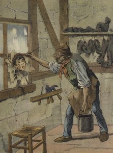 Skomakeren markerte timene på figuren av den lille Jeannot (fargelitografi) av French School