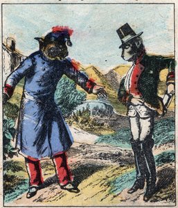 The sick lion and the fox. Fables by Jean de La Fontaine (1621-95). Epinal imaging from the end of the 19th century. av French School