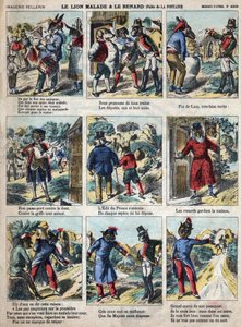 The sick lion and the fox. Fables by Jean de La Fontaine (1621-95). Epinal imaging from the end of the 19th century. av French School