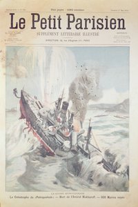 Senkingen av det russiske flaggskipet Petropavlovsk 13. april 1904, forsideillustrasjon av Le Petit Parisien, 1. mai 1904 av French School