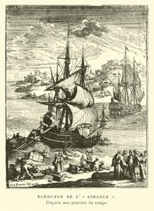 Strandingen av lAimable, Matagorda Bay, Texas, 1685 av French School