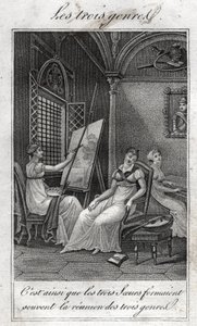 De tre sjangrene. Kvinne Maler, musiker og leser. av French School