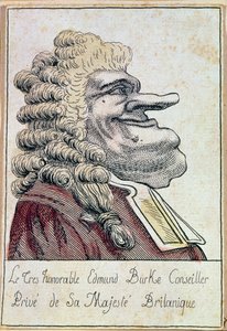 Den svært ærede Edmund Burke, privat rådgiver for Hans Majestet, den britiske kongen, fransk karikatur, ca. 1790 av French School