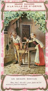 Kona med pølsenesen, illustrasjon av Perrault-eventyret De tre ønsker (Les Trois Souhaits), sent på 1800-tallet av French School