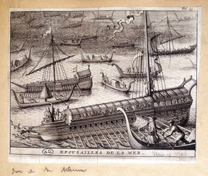 Konene til Dogen av Venezia med havet i 1706 - gravering av French School