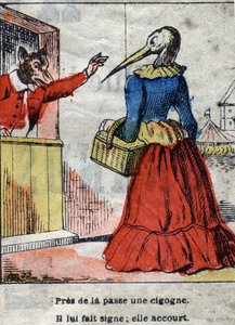 The wolf and the stork. Fables by Jean de La Fontaine (1621-95). Epinal imaging from the end of the 19th century. av French School