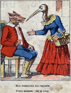 The wolf and the stork. Fables by Jean de La Fontaine (1621-95). Epinal imaging from the end of the 19th century. av French School