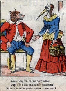 Ulven og storken. Fabler av Jean de La Fontaine (1621-95). Epinal avbildning fra slutten av 1800-tallet. av French School