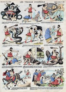 Verkene til Herkules (Herakles). I romersk og gresk mytologi er Hercules en helt: fortsatt et barn kveler han to slanger med bare hender i sengen og stiller kreftene til tjeneste for de uheldige, slår løven av Nemee med køllen sin, dreper Hyd. av French School