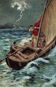 Den unge Jules Cesar (100-44 f.Kr.) som krysser Adriaterhavet for å slutte seg til Dalmatia, går tappert frem til tross for stormen, trygg på sin gode stjerne og skjebne (Unge Julius Cæsar (100-44 f.Kr.) krysser modig Adriaterhavet på skipet sitt, i til tr av French School