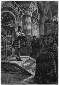 Teaterrepresentasjon: "" Hernani"" av Victor Hugo (1802-1885), akt IV scene 4. Paris, Comedie Francaise av French School