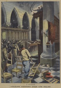Tyver beleiret i en kirke i Rouen (farge litho) av French School