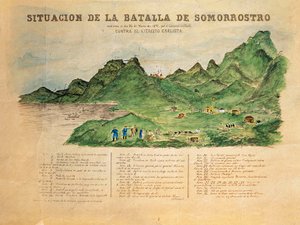 Tredje carlistkrig (1872-1876): beskrivelse av slaget ved Somorrostro i Baskerland 25.03.1874 (gravering) av French School