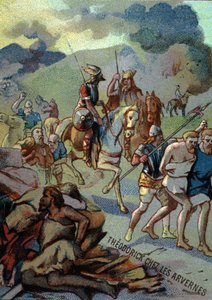 Théoderick, eldste sønn av Clovis, i Arvernes (Auvergne) (532-533). Kromolitografi av serien "" Patriotisk utdanning gjennom bilde"". av French School
