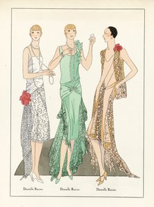 Tre design for blondekjoler, utgitt ca. 1923 (pochoir-trykk) av French School