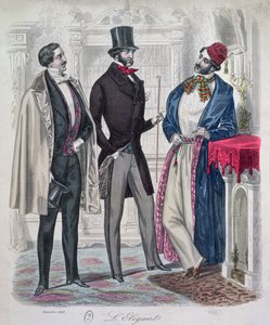 Three Elegant Young Men, desember 1848 (fargegravering) av French School