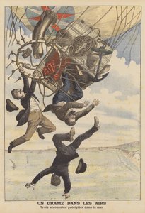 Tre italienske ballongfarger faller i havet (fargelitografi) av French School
