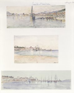 Tre utsikt over Sainte Maxime (akvarell på papir) av French School