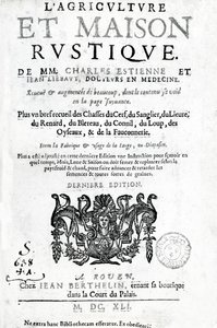 Tittelside av LAgriculture et Maison Rustique, av Charles Estienne, utgave utgitt 1641 (boktrykk og gravering) av French School