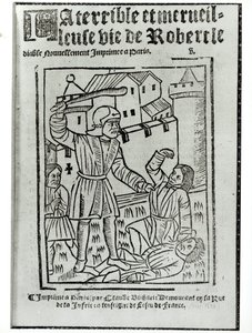 Tittelside fra The Terrible and Wonderful Life of Robert the Devil , utgitt av Claude Blihart i 1563 av French School