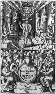Tittelside fra Les Fantaisies de Bruscambille, utgitt 1615 av French School
