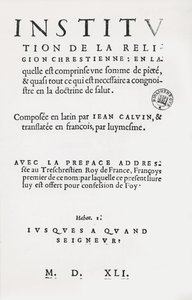 Tittelside til Institutes of the Christian Religion av John Calvin, fransk 1. utgave, 1541 av French School