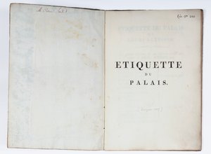 Tittelside til Etiquette du Palais, Lucca, 1805 (trykt papir) av French School