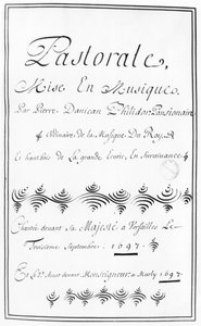 Tittelsiden til Pastorale av Pierre Danican Philidor (1681-1731) 1697 av French School