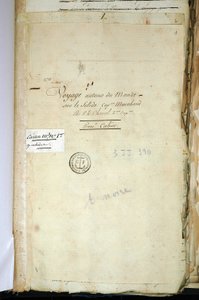 Tittelsiden til det originale manuskriptet til Second Captain Chanal, "" Reisen rundt i verden på den solide kaptein Marchand" (en loggbok). 1791-1792. Nasjonalarkivet i Paris. av French School