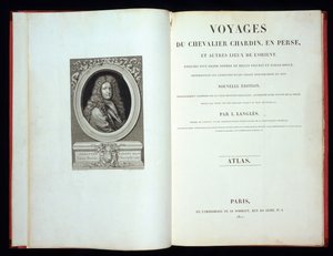 Tittelside og frontispice-portrett fra Voyages du Chevalier Chardin en Perse, 1811 av French School