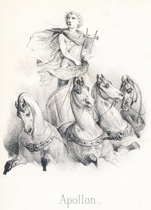 Til Apollo: Denne Guden var sønn av Jupiter og Latona kalte Phebus til himmelen da han førte solvognen etter fire hester av French School