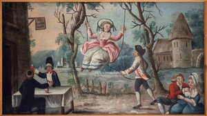Til de tre ordener gjenforent. Presten, adelen og den tredje staten (den tredje staten) ble gjenforent i en taverna. En ung kvinne svinger henne. Malt tegn av cocardes kjøpmann, ville komme fra det kongelige slott, anonym maleri, revolusjonær periode av French School