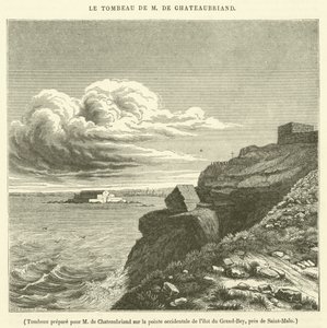 Grav forberedt for M de Chateaubriand på den vestlige spissen av øya Grand-Bey, nær Saint-Malo (gravering) av French School