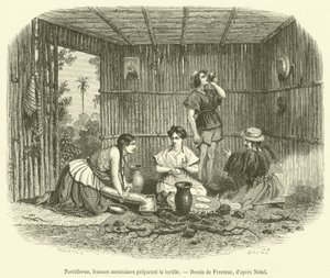 Tortilleras, meksikanske kvinner som forbereder tortillaen (gravering) av French School
